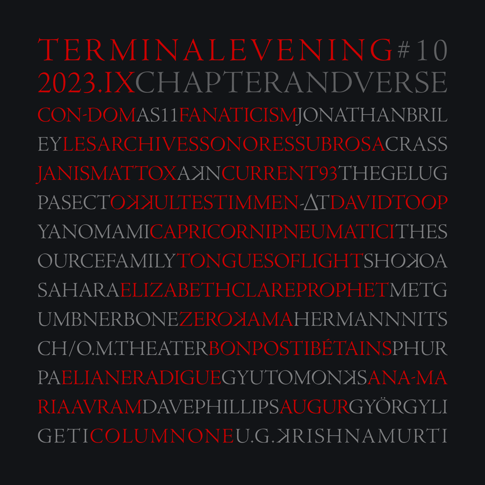 TERMINAL EVENING #10 | CHAPTER AND VERSE